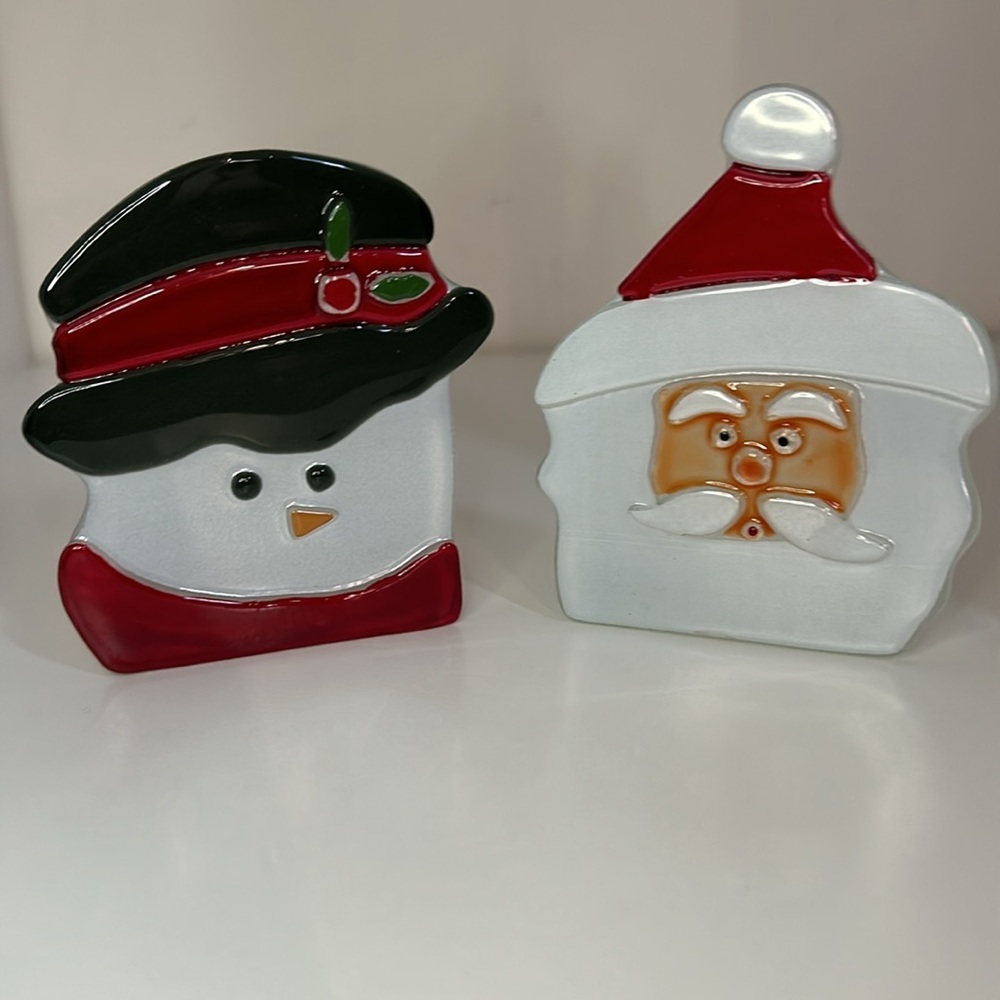 PartyLite Santa & Snowman Glass Tealight Candle Holders
